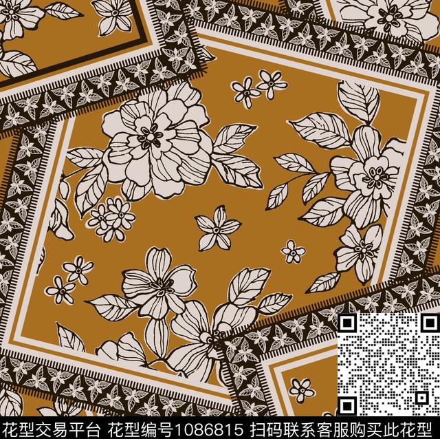 花卉围巾丝巾印花数码印花华亿平台下载（图片编号: 1086815） - 瓦栏（Walan）