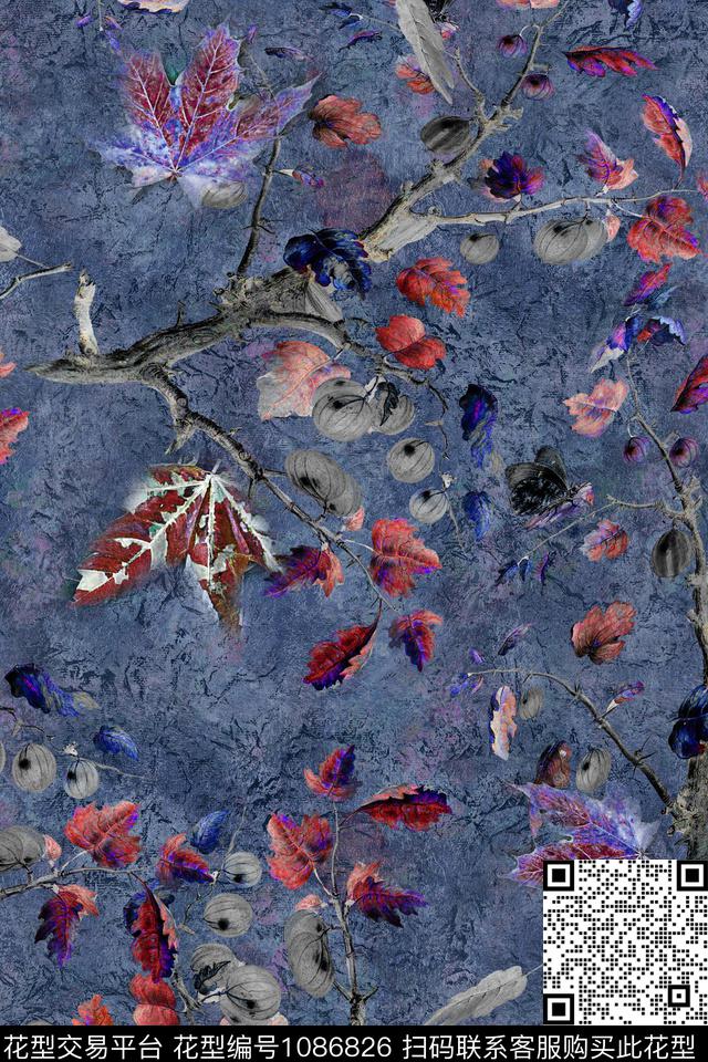 果树花丝绸面料中国风数码印花华亿平台下载（图片编号: 1086826） - 瓦栏（Walan）