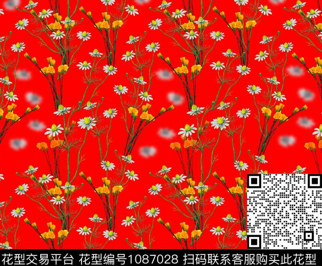 菊花水彩花卉大牌风数码印花华亿平台下载（图片编号: 1087028） - 瓦栏（Walan）