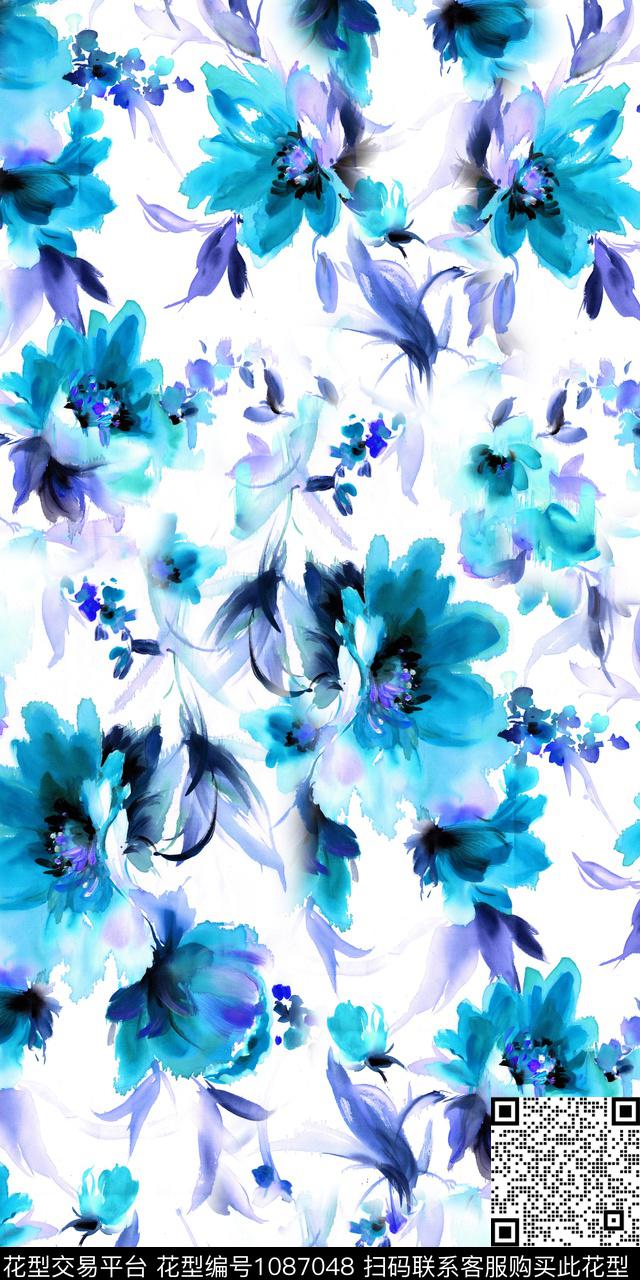 抽象花卉小碎花手绘花卉数码印花华亿平台下载（图片编号: 1087048） - 瓦栏（Walan）
