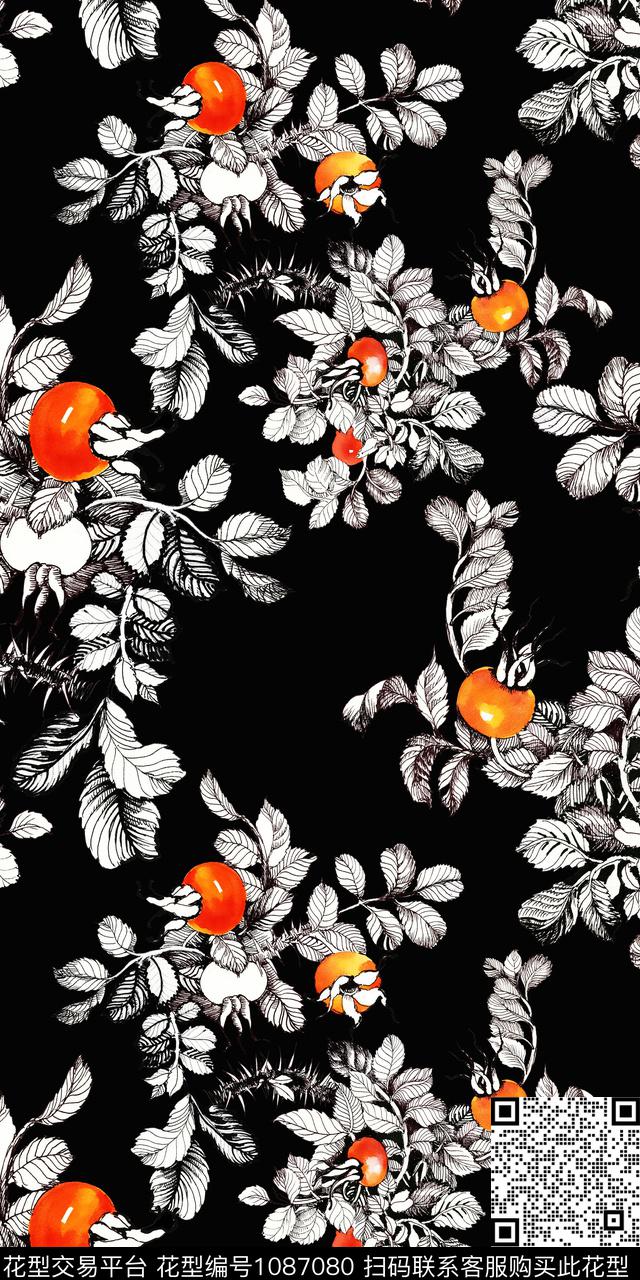 数码华亿平台大牌风黑底花卉数码印花华亿平台下载（图片编号: 1087080） - 瓦栏（Walan）