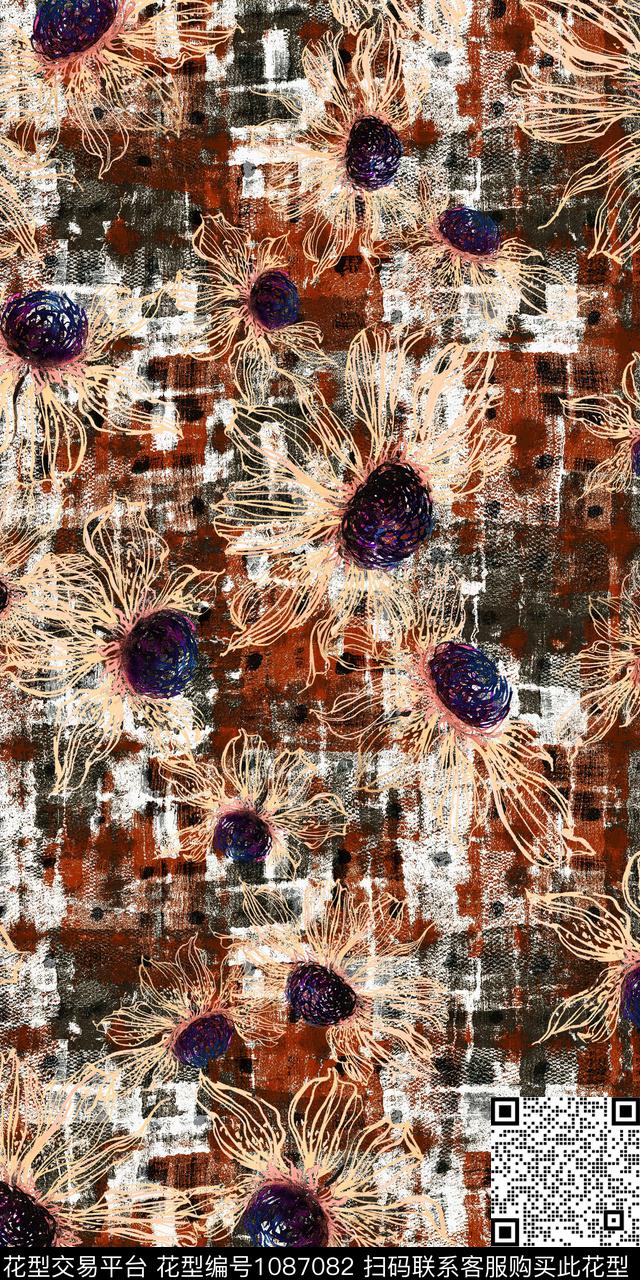 数码华亿平台抽象花卉数码印花华亿平台下载（图片编号: 1087082） - 瓦栏（Walan）