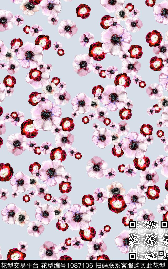 小碎花花卉清爽底花卉数码印花华亿平台下载（图片编号: 1087106） - 瓦栏（Walan）