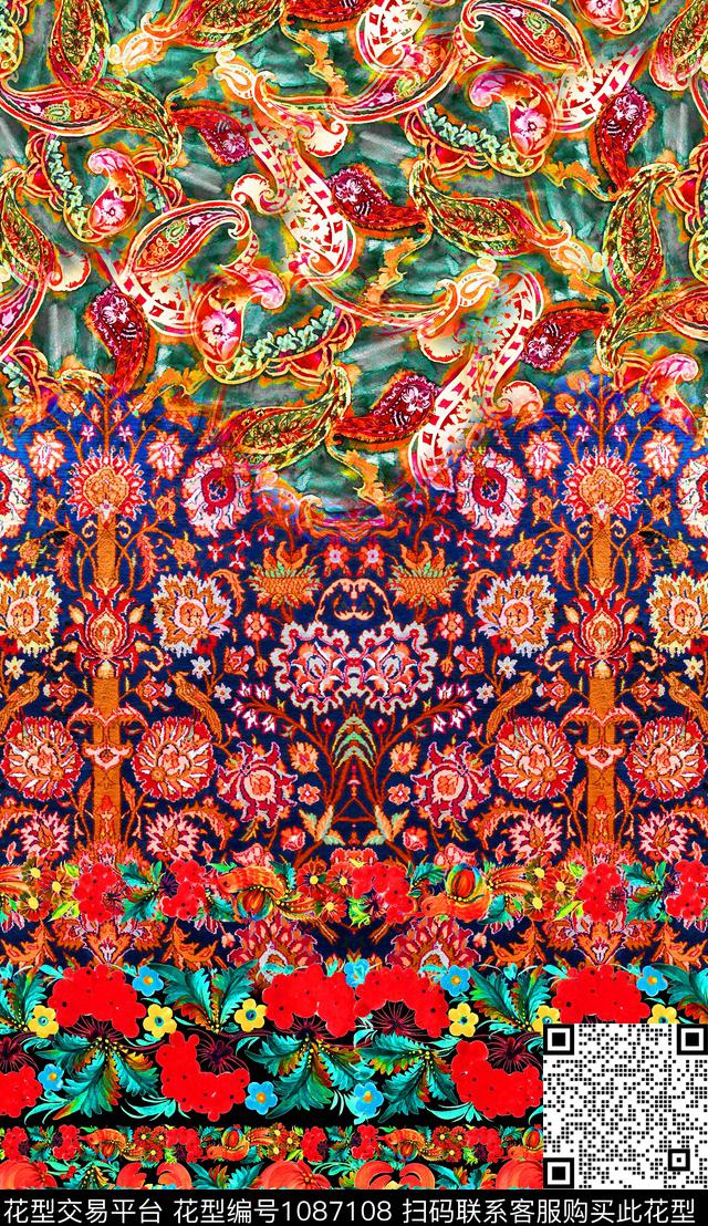 数码华亿平台民族风定位花数码印花华亿平台下载（图片编号: 1087108） - 瓦栏（Walan）