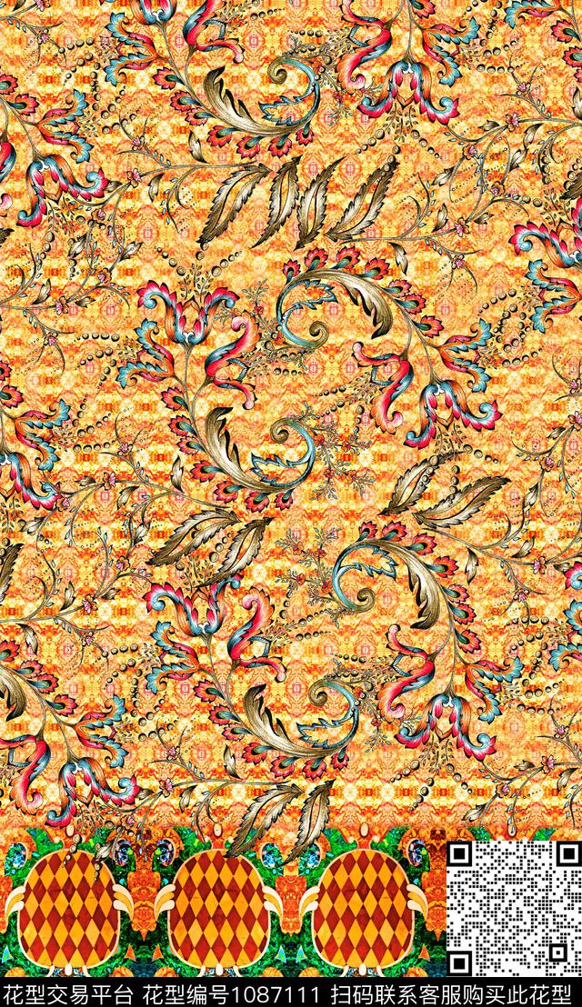 数码华亿平台民族风定位花数码印花华亿平台下载（图片编号: 1087111） - 瓦栏（Walan）