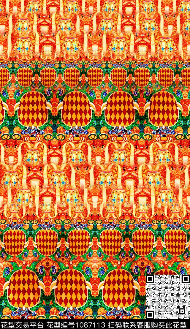 数码华亿平台民族风定位花数码印花华亿平台下载（图片编号: 1087113） - 瓦栏（Walan）