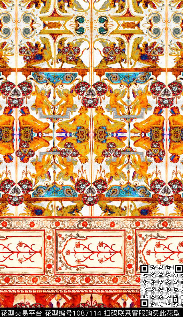 数码华亿平台民族风定位花数码印花华亿平台下载（图片编号: 1087114） - 瓦栏（Walan）