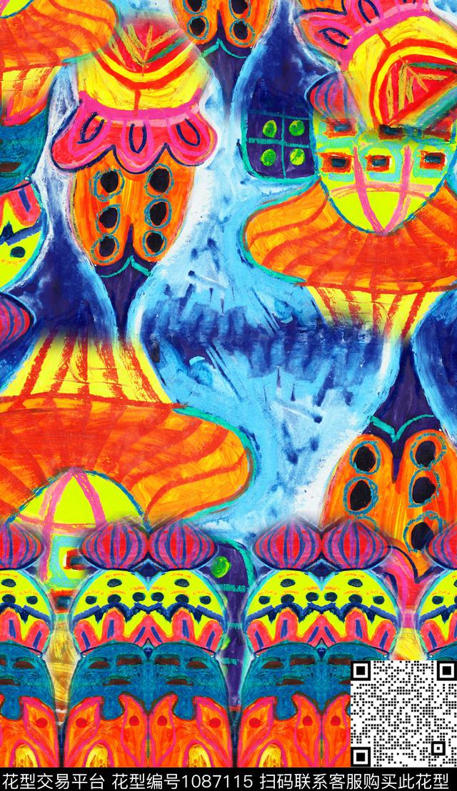 民族风定位花油画华亿平台数码印花华亿平台下载（图片编号: 1087115） - 瓦栏（Walan）