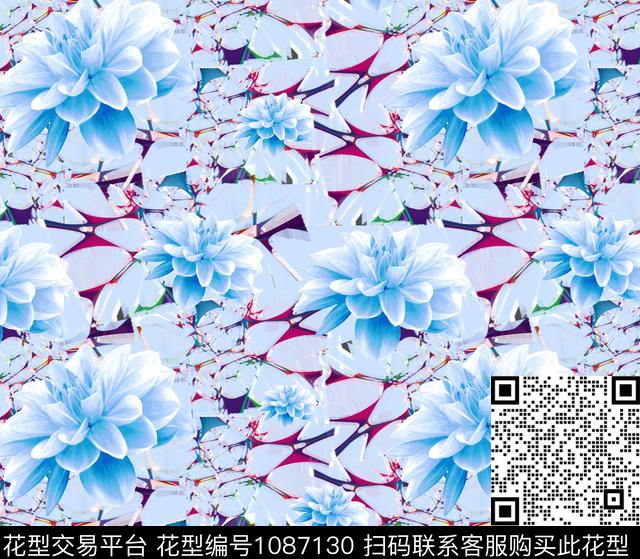 水彩花卉清爽底花卉大牌风数码印花华亿平台下载（图片编号: 1087130） - 瓦栏（Walan）