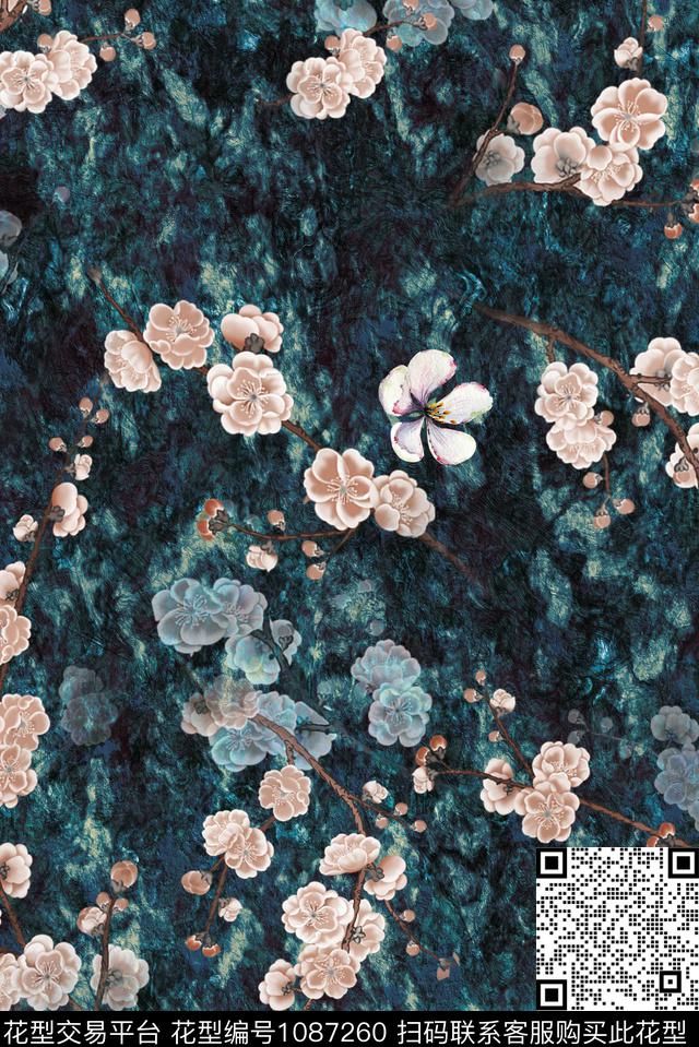 素雅花卉旗袍数码印花华亿平台下载（图片编号: 1087260） - 瓦栏（Walan）