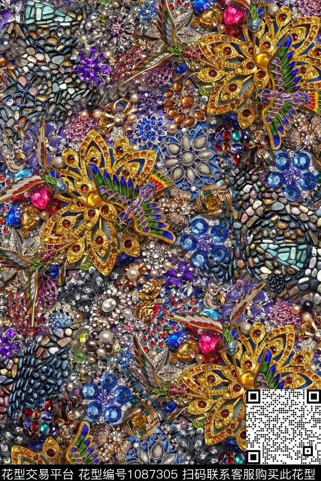 珠宝宝石混合拼接年轻女性数码印花华亿平台下载（图片编号: 1087305） - 瓦栏（Walan）