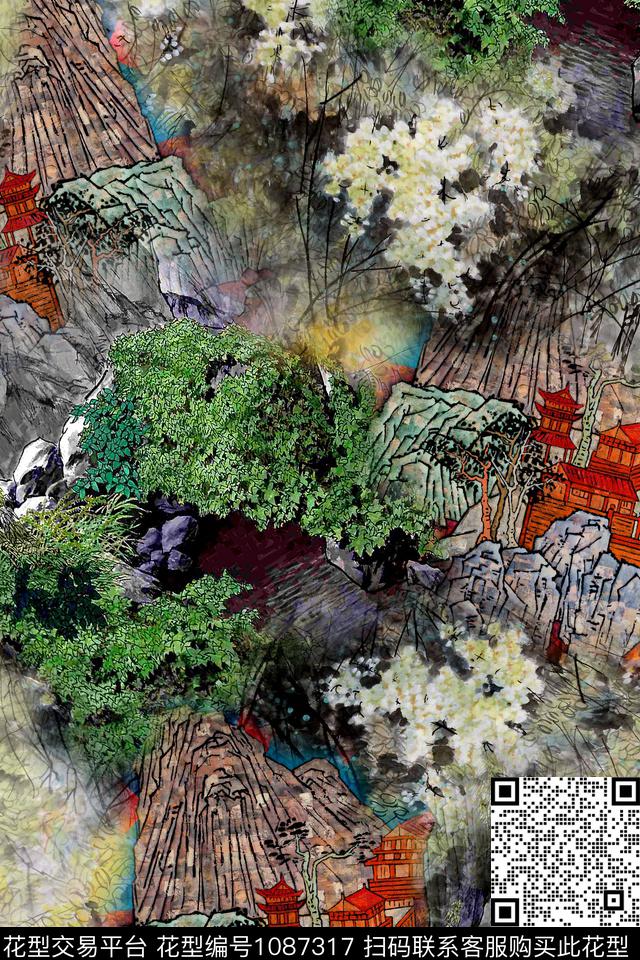 休闲手绘花卉风景景观数码印花华亿平台下载（图片编号: 1087317） - 瓦栏（Walan）