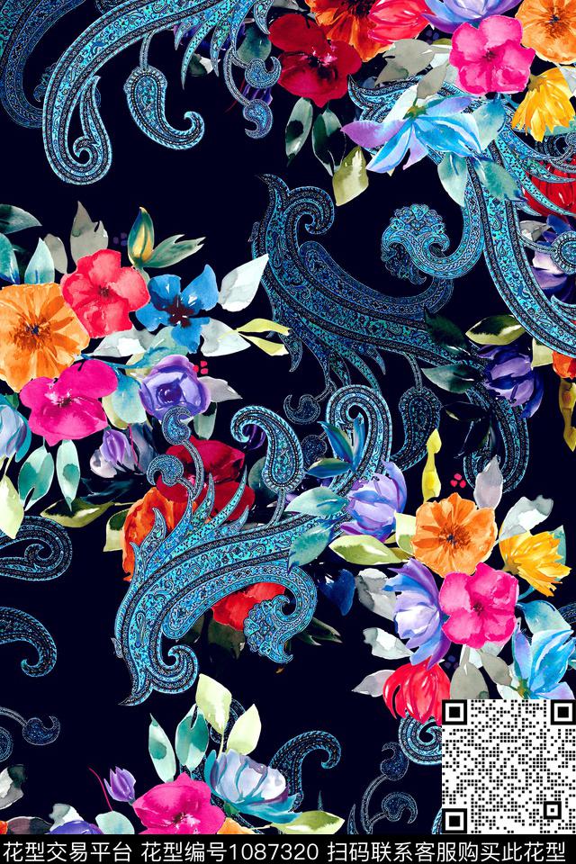 水彩花卉数码印花华亿平台下载（图片编号: 1087320） - 瓦栏（Walan）
