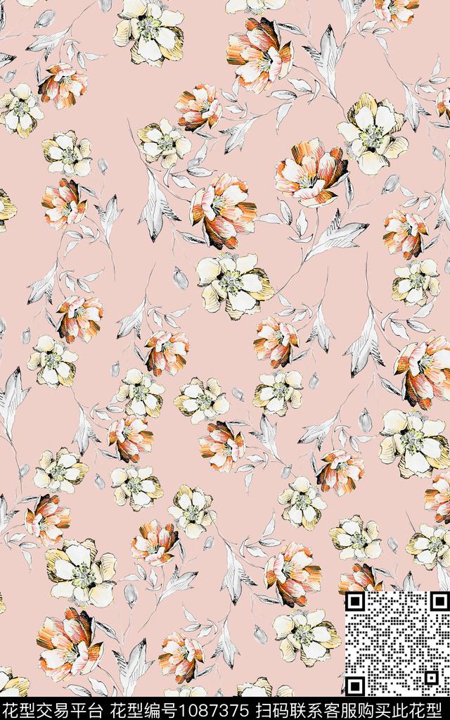 小碎花花卉清爽底花卉数码印花华亿平台下载（图片编号: 1087375） - 瓦栏（Walan）