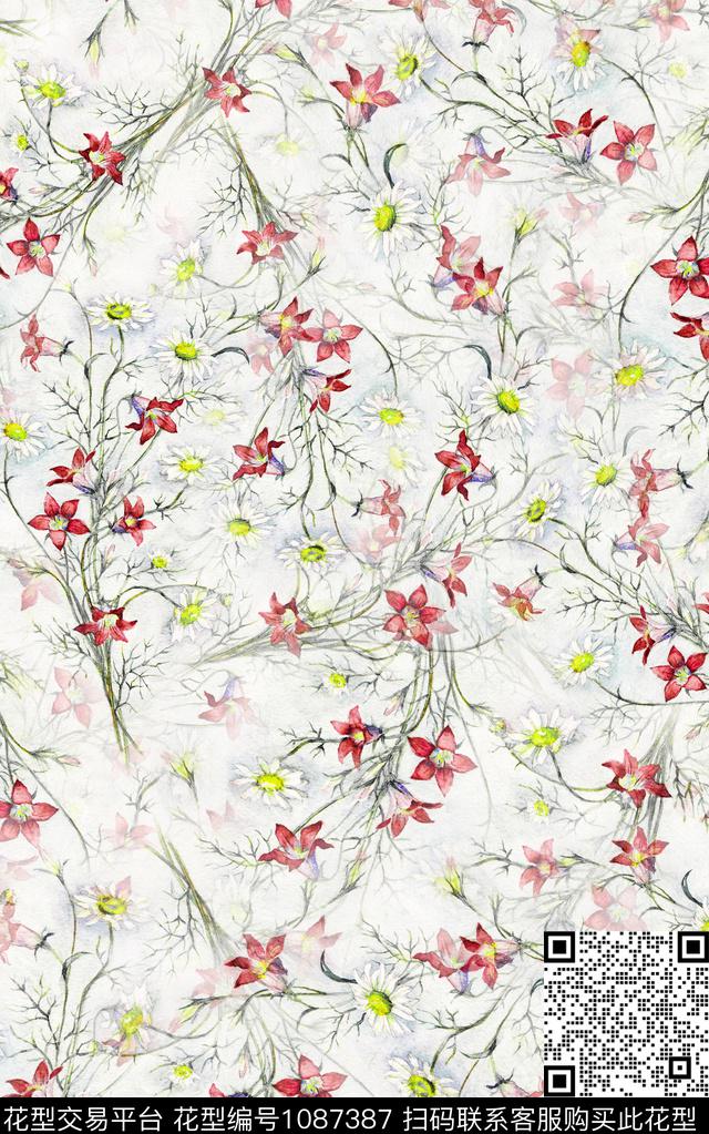 小碎花花卉清爽底花卉数码印花华亿平台下载（图片编号: 1087387） - 瓦栏（Walan）