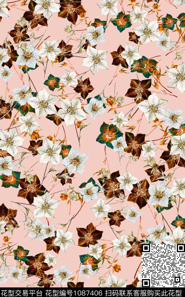小碎花花卉清爽底花卉数码印花华亿平台下载（图片编号: 1087406） - 瓦栏（Walan）