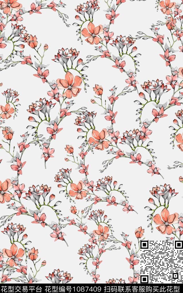 小碎花花卉清爽底花卉数码印花华亿平台下载（图片编号: 1087409） - 瓦栏（Walan）