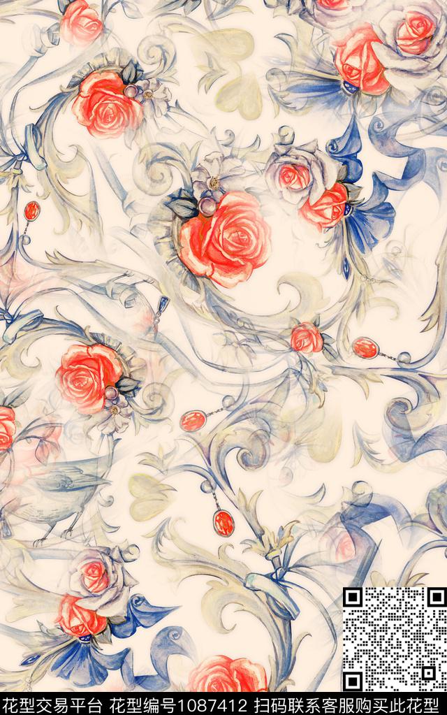 小碎花花卉复古数码印花华亿平台下载（图片编号: 1087412） - 瓦栏（Walan）