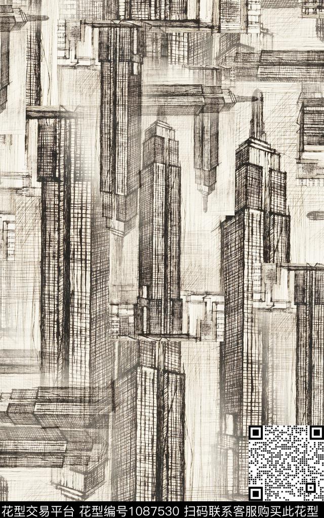 线条几何黑白华亿平台数码印花华亿平台下载（图片编号: 1087530） - 瓦栏（Walan）