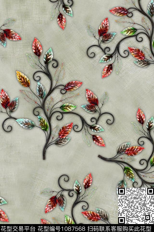 卷草肌理抽象数码印花华亿平台下载（图片编号: 1087568） - 瓦栏（Walan）