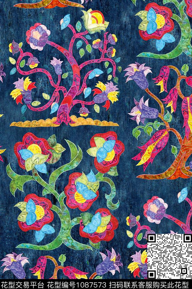 卷草抽象花卉数码印花华亿平台下载（图片编号: 1087573） - 瓦栏（Walan）