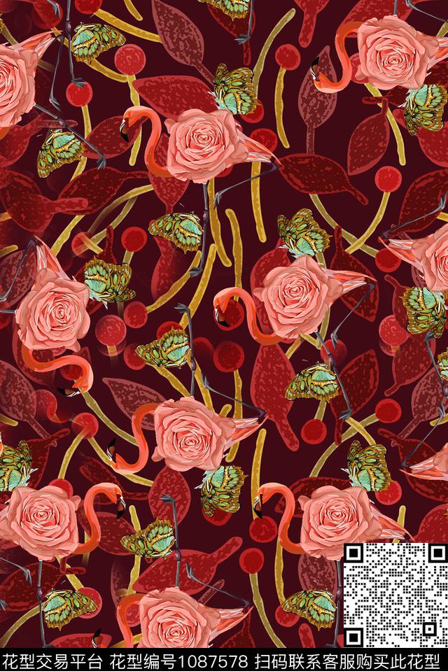 小碎花玫瑰花中老年数码印花华亿平台下载（图片编号: 1087578） - 瓦栏（Walan）