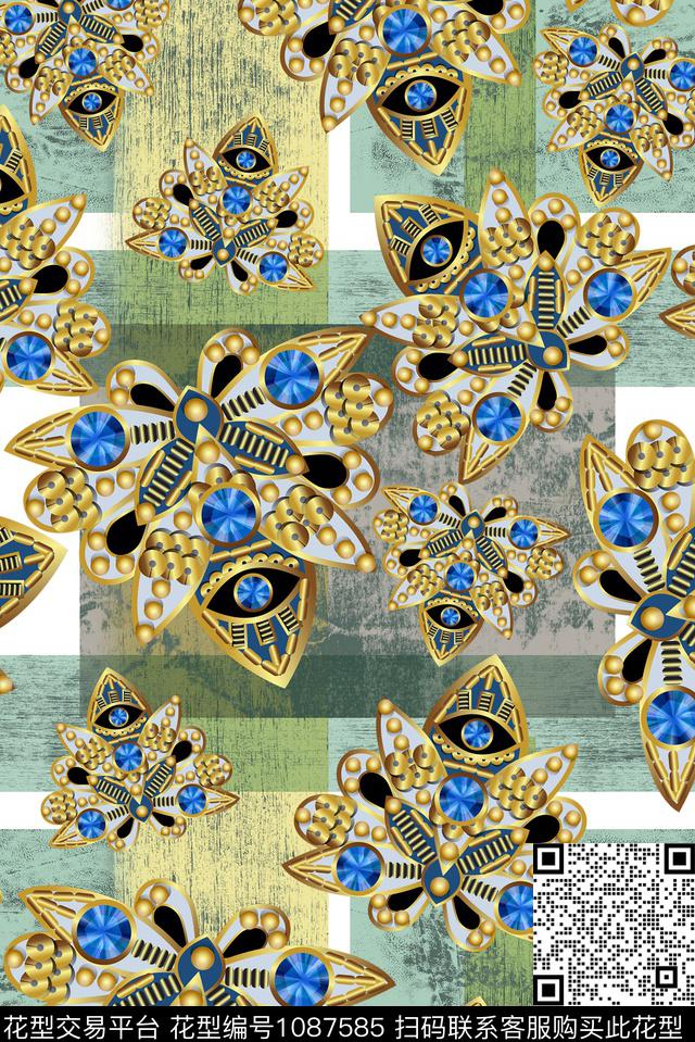 数码华亿平台格子几何数码印花华亿平台下载（图片编号: 1087585） - 瓦栏（Walan）