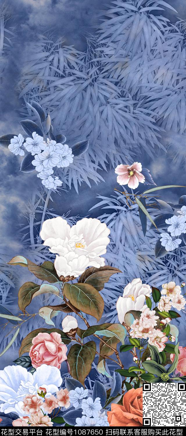 素雅花卉中国风数码印花华亿平台下载（图片编号: 1087650） - 瓦栏（Walan）