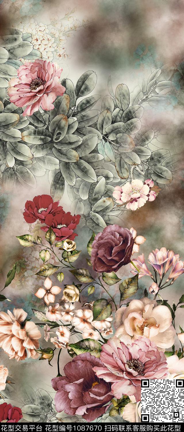 素雅花卉中国风数码印花华亿平台下载（图片编号: 1087670） - 瓦栏（Walan）
