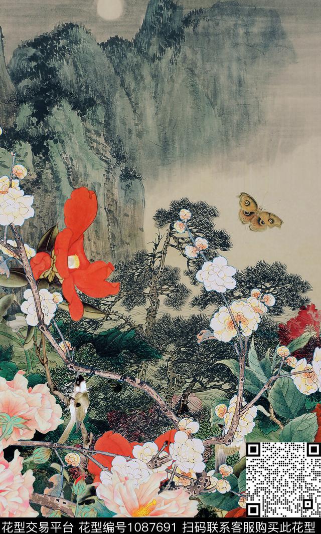 中国风数码华亿平台定位花数码印花华亿平台下载（图片编号: 1087691） - 瓦栏（Walan）