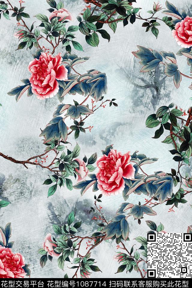 中国风数码华亿平台花卉数码印花华亿平台下载（图片编号: 1087714） - 瓦栏（Walan）