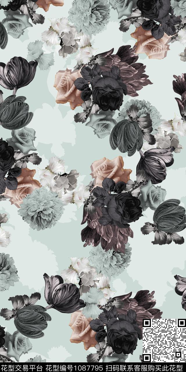 数码华亿平台抽象花卉数码印花华亿平台下载（图片编号: 1087795） - 瓦栏（Walan）
