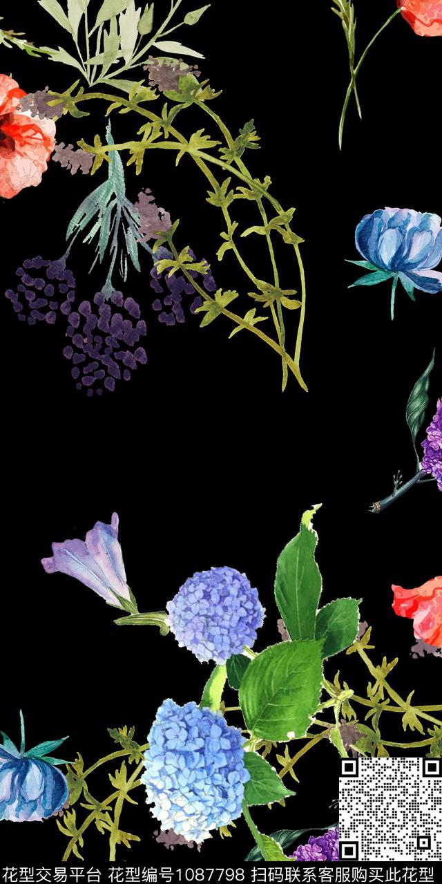 数码华亿平台抽象花卉数码印花华亿平台下载（图片编号: 1087798） - 瓦栏（Walan）