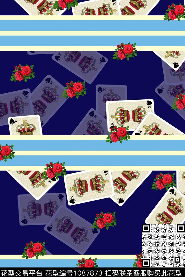 条纹玫瑰花简约数码印花华亿平台下载（图片编号: 1087873） - 瓦栏（Walan）