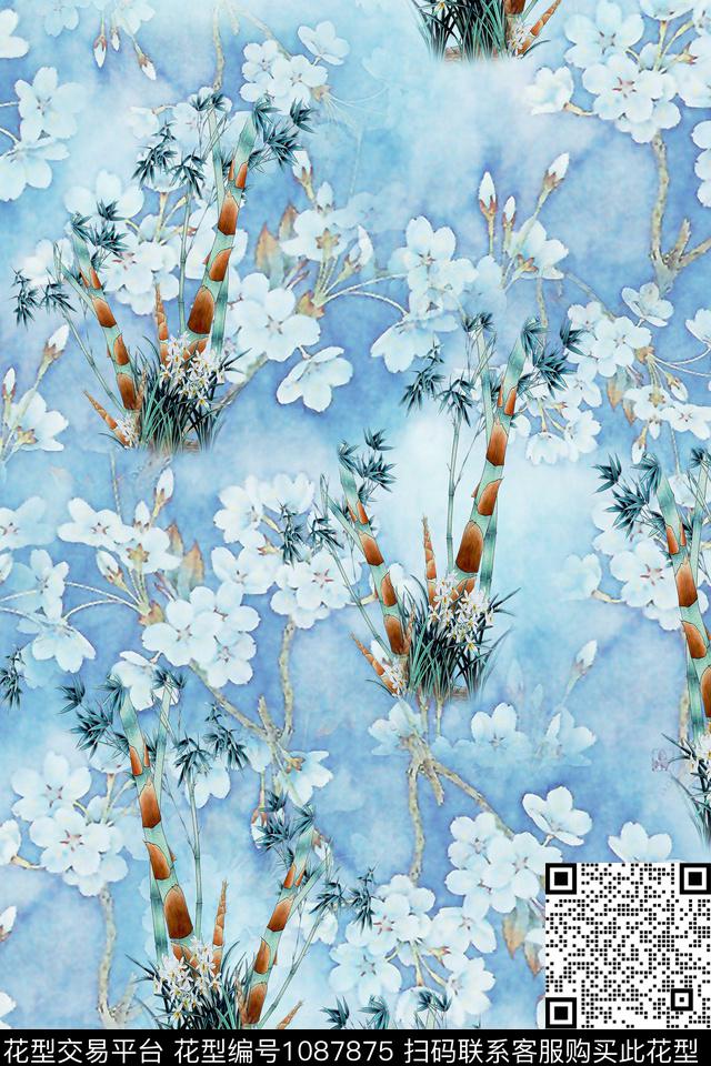 数码华亿平台花卉竹子数码印花华亿平台下载（图片编号: 1087875） - 瓦栏（Walan）