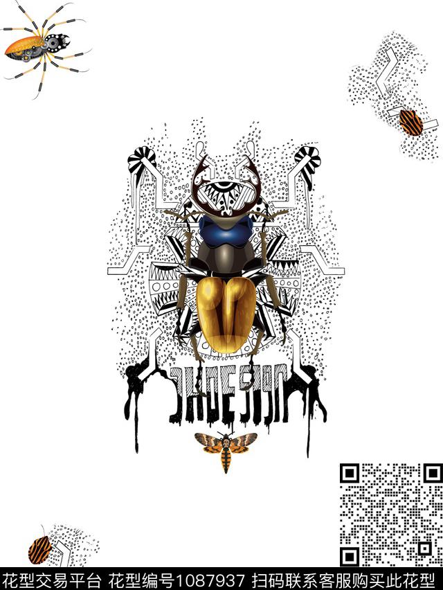 艺术创意昆虫数码印花华亿平台下载（图片编号: 1087937） - 瓦栏（Walan）