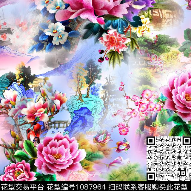 民族风抽象花卉数码印花华亿平台下载（图片编号: 1087964） - 瓦栏（Walan）