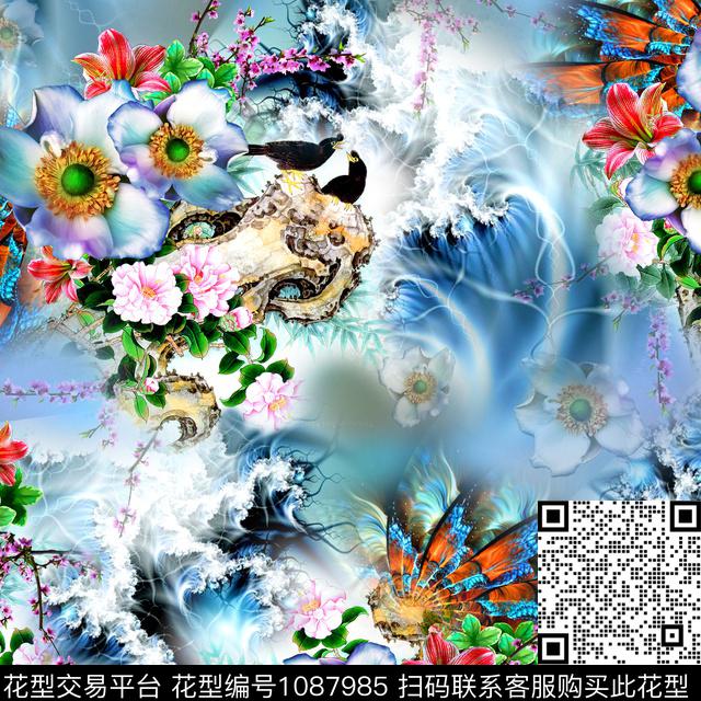 创意抽象花卉数码印花华亿平台下载（图片编号: 1087985） - 瓦栏（Walan）
