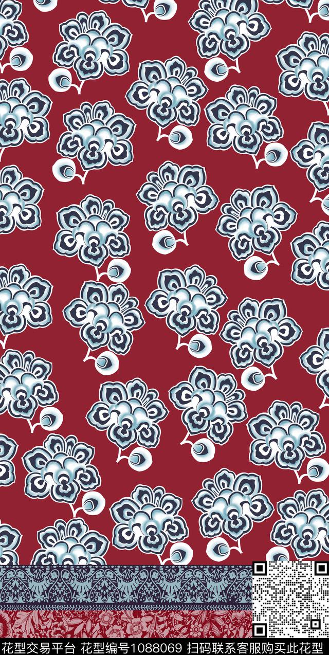 数码华亿平台民族风定位花数码印花华亿平台下载（图片编号: 1088069） - 瓦栏（Walan）