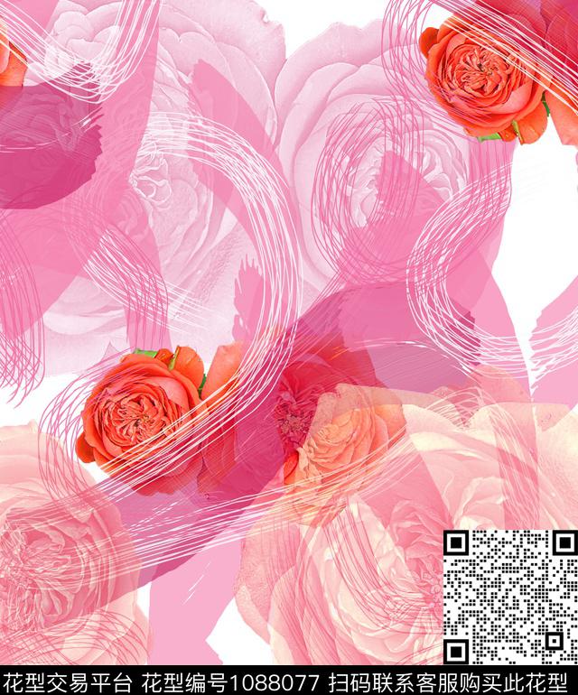 创意抽象花卉数码印花华亿平台下载（图片编号: 1088077） - 瓦栏（Walan）