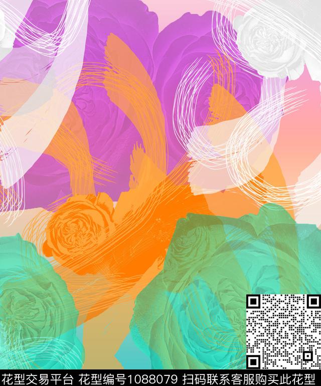 创意抽象花卉数码印花华亿平台下载（图片编号: 1088079） - 瓦栏（Walan）