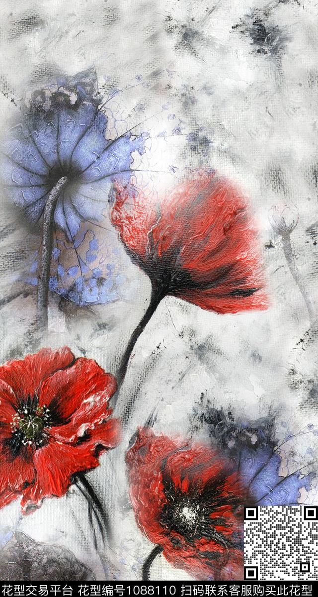 花卉手绘花卉油画华亿平台数码印花华亿平台下载（图片编号: 1088110） - 瓦栏（Walan）