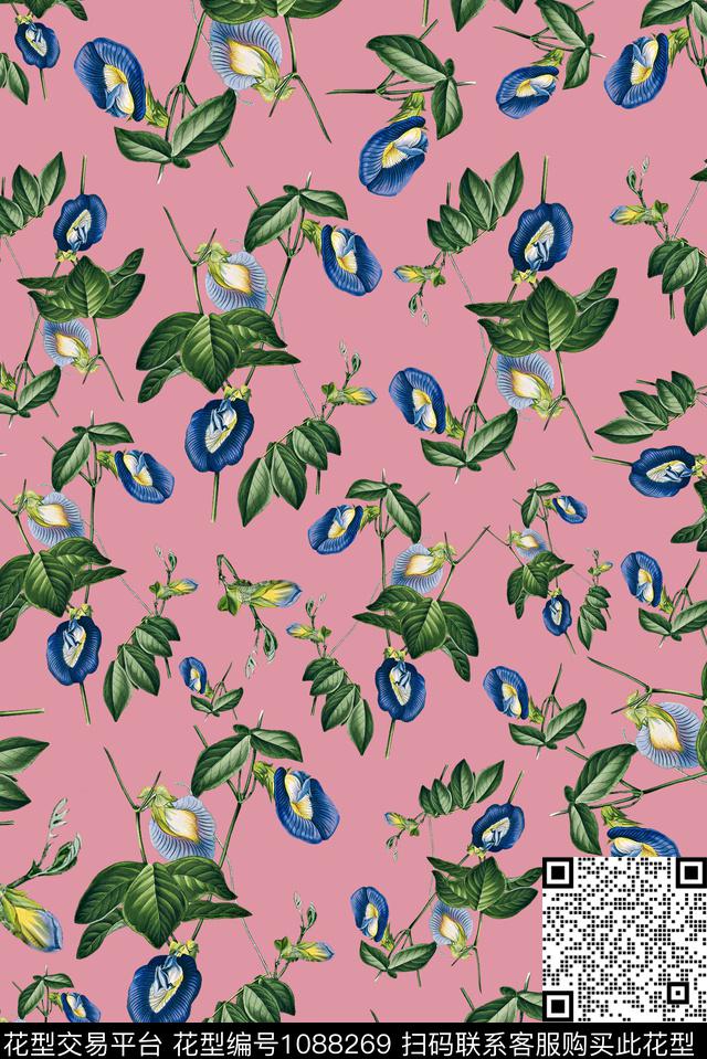 手绘花卉花卉女装数码印花华亿平台下载（图片编号: 1088269） - 瓦栏（Walan）