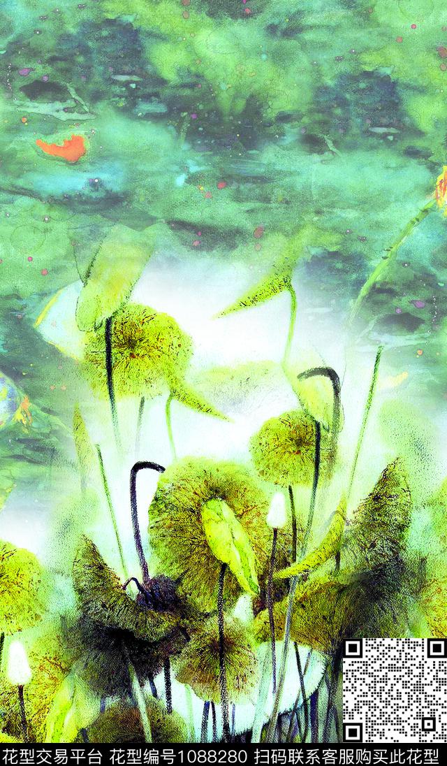数码华亿平台花卉水墨风数码印花华亿平台下载（图片编号: 1088280） - 瓦栏（Walan）