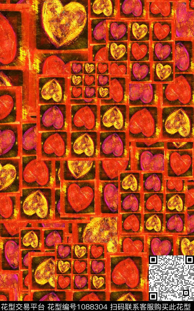 爱心几何复古数码印花华亿平台下载（图片编号: 1088304） - 瓦栏（Walan）