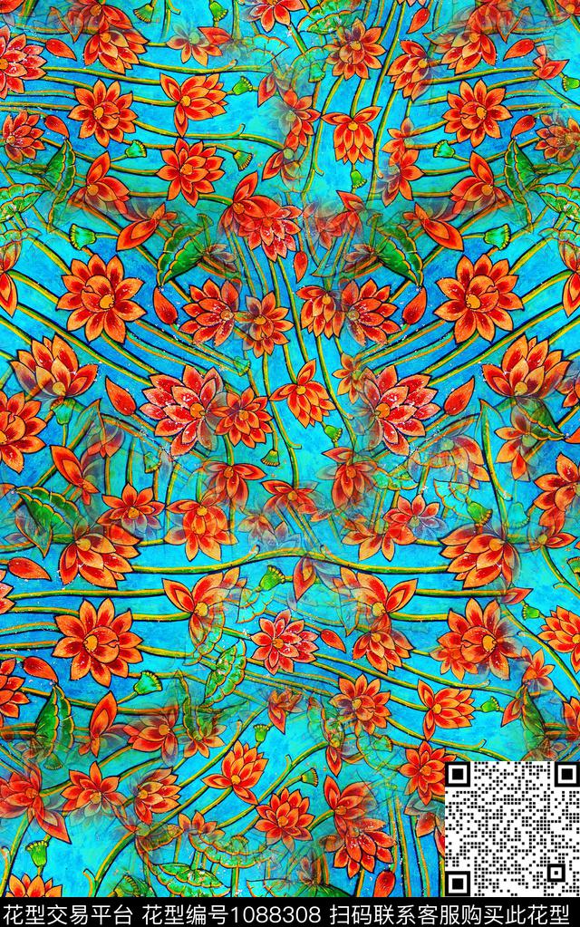 中国风花卉中老年数码印花华亿平台下载（图片编号: 1088308） - 瓦栏（Walan）