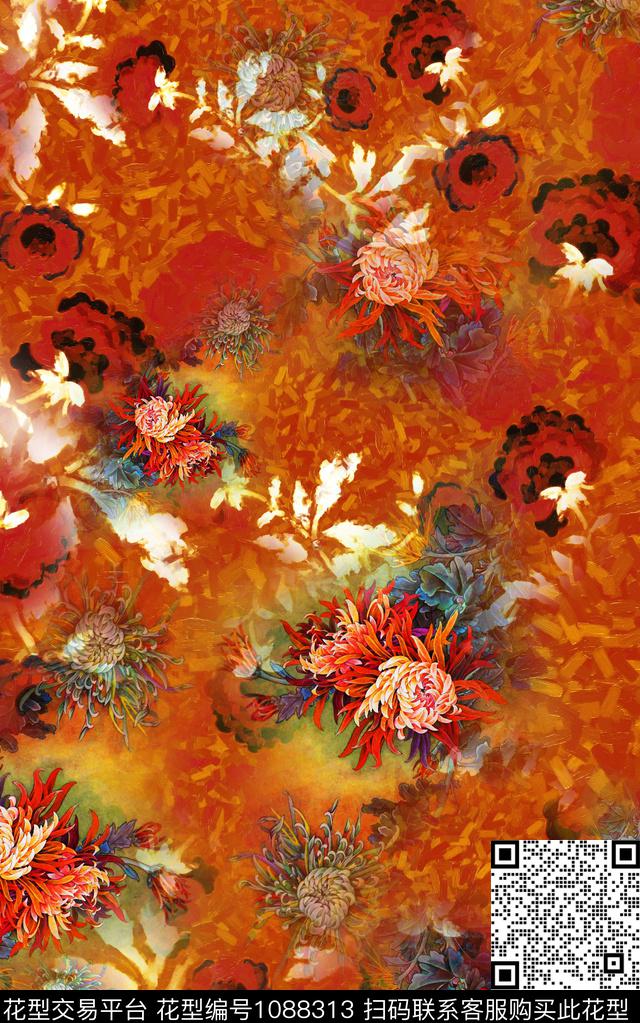 中国风花卉中老年数码印花华亿平台下载（图片编号: 1088313） - 瓦栏（Walan）