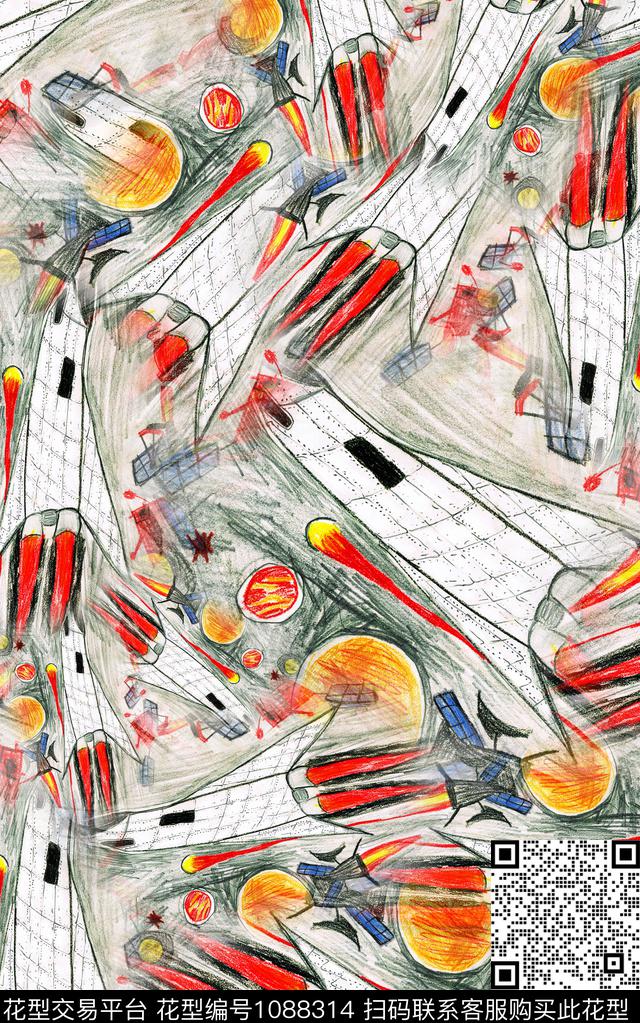 线条抽象笔触数码印花华亿平台下载（图片编号: 1088314） - 瓦栏（Walan）