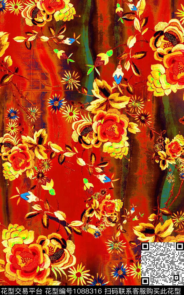 中国风花卉中老年数码印花华亿平台下载（图片编号: 1088316） - 瓦栏（Walan）