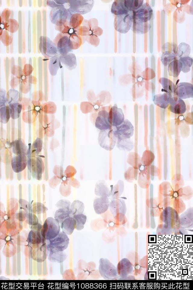 淑女水彩花卉女装传统印花华亿平台下载（图片编号: 1088366） - 瓦栏（Walan）